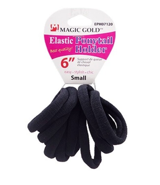 MAGIC GOLD Elastic Ponytail Holder (6" Small) Black