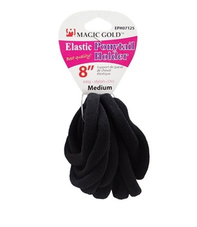 MAGIC GOLD Elastic Ponytail Holder (8" Medium) Black