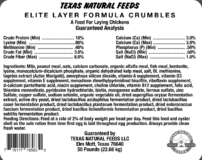 Texas Natural Feeds Texas Naturals Elite Layer Crumble 10 lb