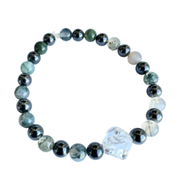 Gleaming Goods Riverstone, Quartz (rough cut), Hematite Bracelet