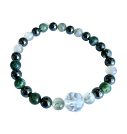 Gleaming Goods Riverstone, Quartz (round), Hematite Bracelet