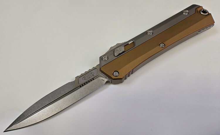 Microtech Glykon Stonewash Bayonet Blade Tan Aluminum Handles (184-10TA)