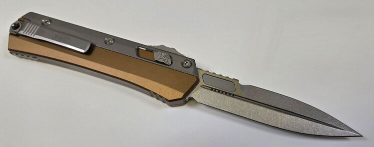 Microtech Glykon Stonewash Bayonet Blade Tan Aluminum Handles (184-10TA)