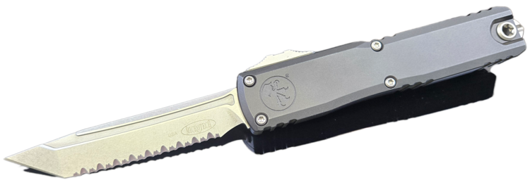 Microtech Microtech Ultratech Gen Ⅲ ZBP Tanto Edge Stonewash Full Serrated Black Chassis (1123-12)