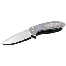 Pro-Tech Pro-Tech Cambria Flipper Black Alum W/ TechnoCarbo Red Inlay Stonewash Magnacut Blade Black Lip Pearl Button