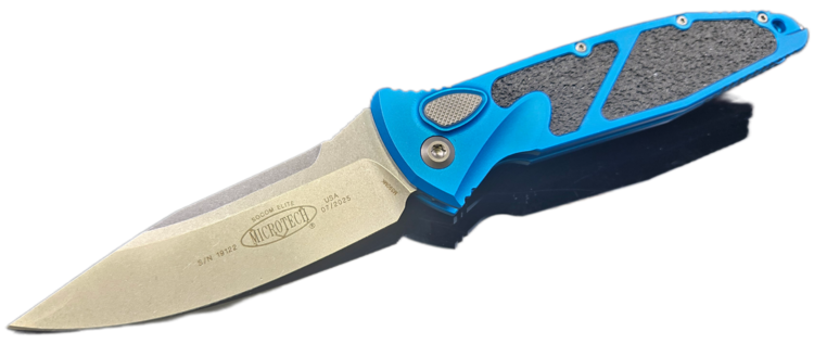 Microtech Microtech Socom Elite Auto Stonewash Standard Edge Blue Handle (160A-10BL)