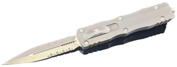Microtech Microtech Dirac Delta Apocalyptic Part Serrated Blade Natural Clear Handle (227-11APNC)
