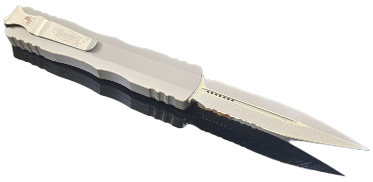 Microtech Microtech Dirac Delta Apocalyptic Part Serrated Blade Natural Clear Handle (227-11APNC)
