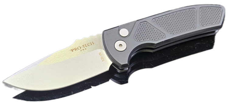 Pro-Tech Pro-Tech SBR Stonewash S35-VN Blade Black Handle with Machined Texture