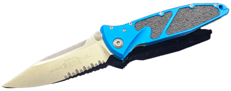 Microtech Socom Elite Manual Stonewash Partial Serrated Blue (160-11BL)