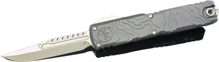 Microtech Microtech Ultratech Gen IV Interceptor Signature Series Topographic Deep Engraved Stonewash Standard (11174TP-10S)