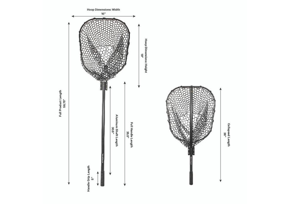 YakAttack 16” x 19” Landing Net with 35.5” Long Telescoping Handle and Rubber Netting