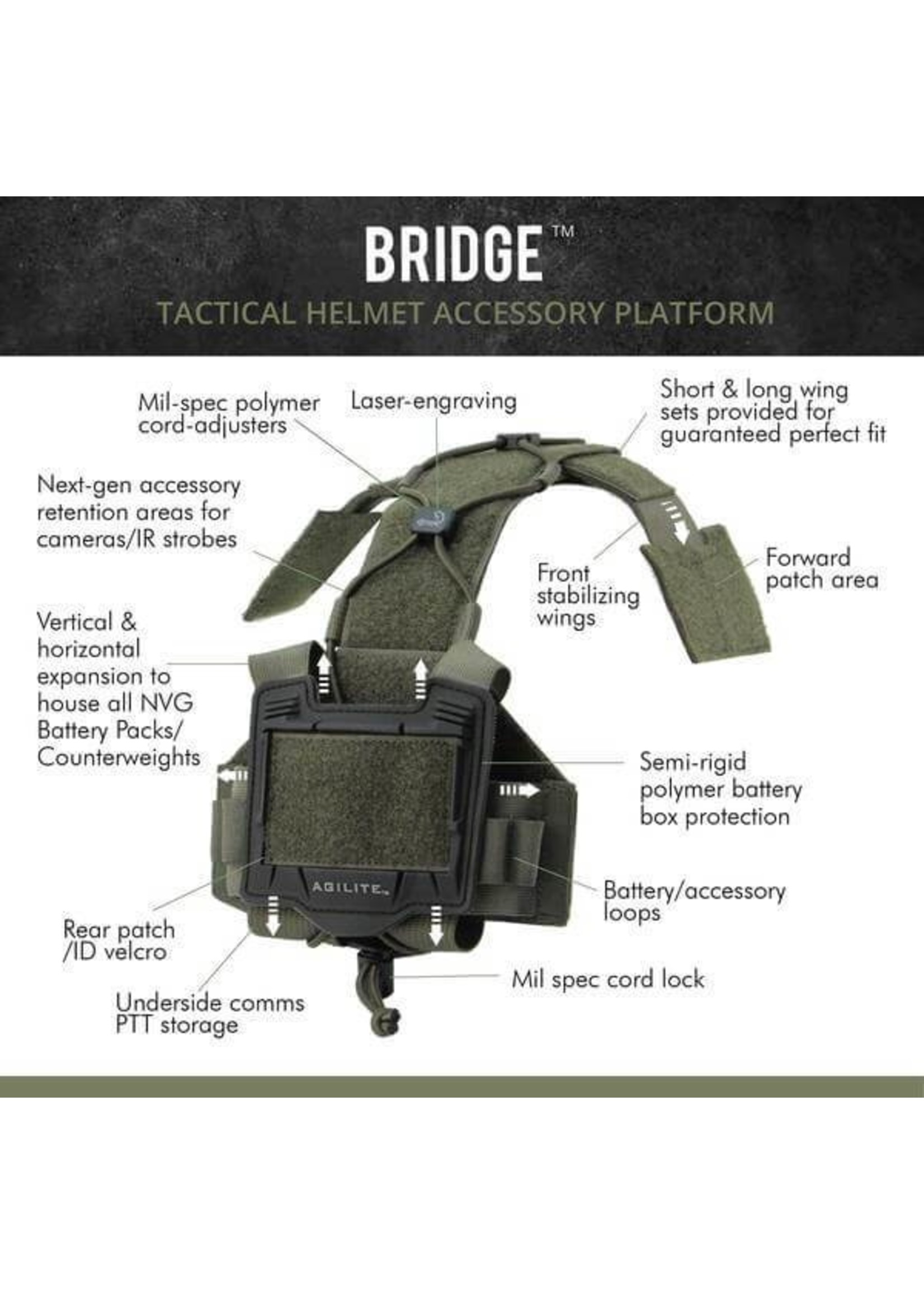 AGILITE HELMET BRIDGE-TACTICAL HELMET ACCESSORY PLATFORM