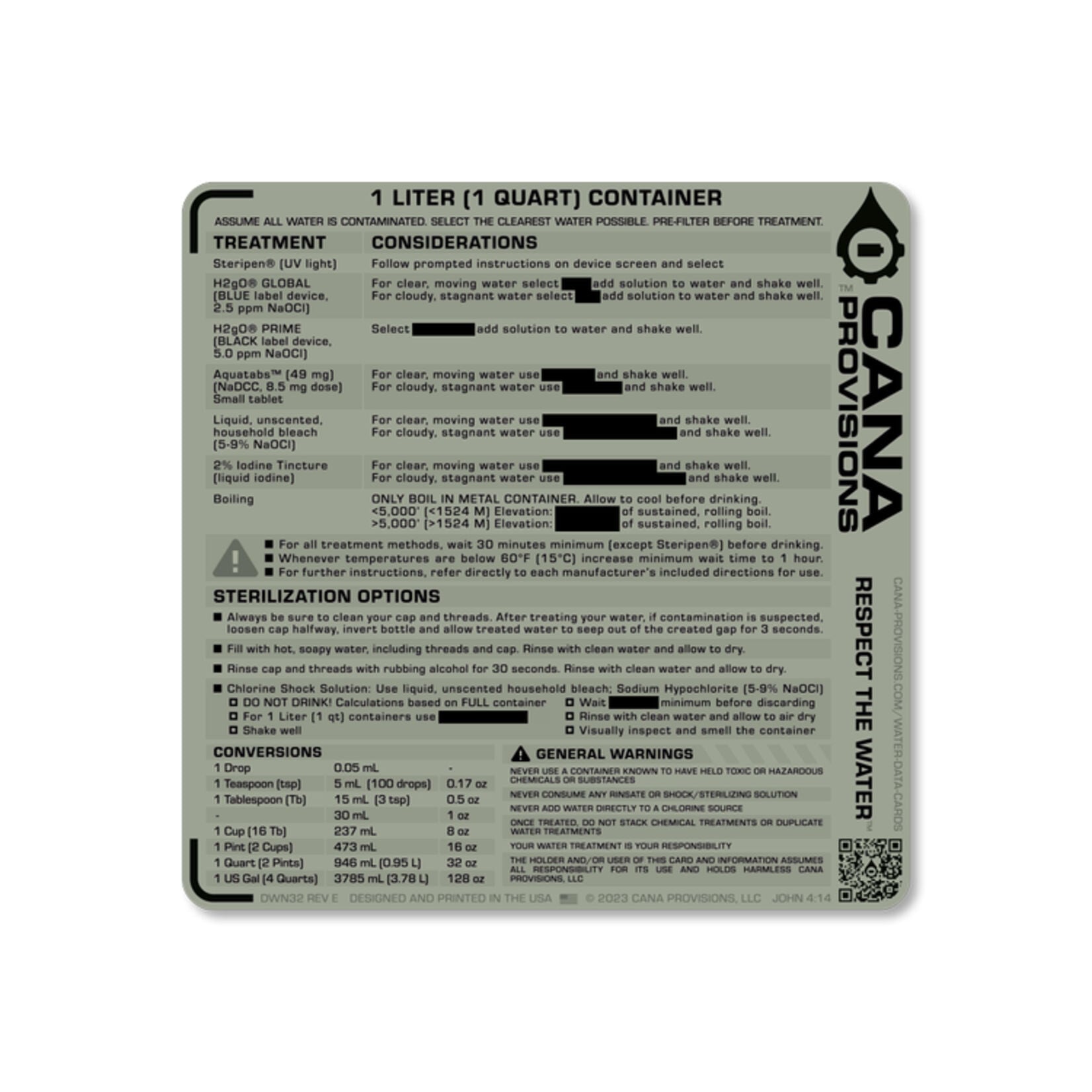 CANA PROVISIONS NALGENE DECAL - 1L / 1Q