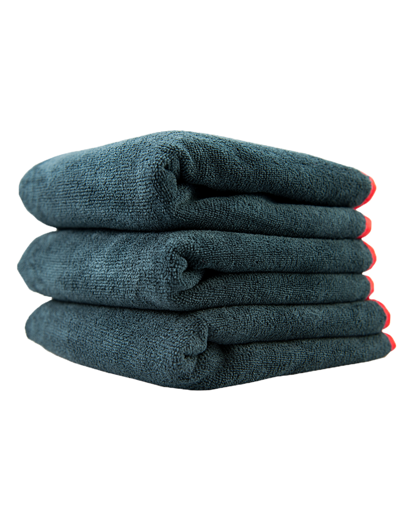 Chemical Guys MIC_508_03 Microfiber Towels 16X16 Heavy Black Towel, With Red Silk Edges - (3pcs/Bag) - 1Unit