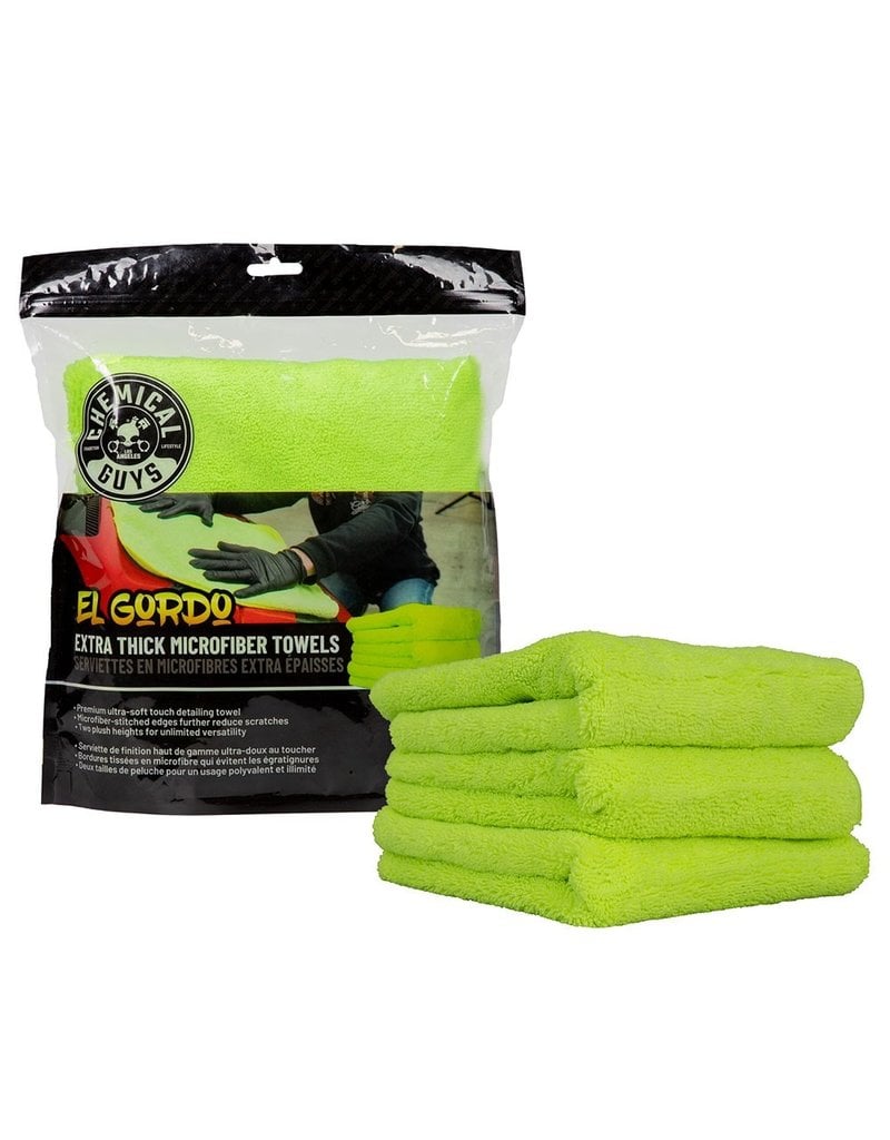 Chemical Guys El Gordo Extra Thick Professional Microfiber Towel, Green 16.5'' x 16.5'' (3 Pack)