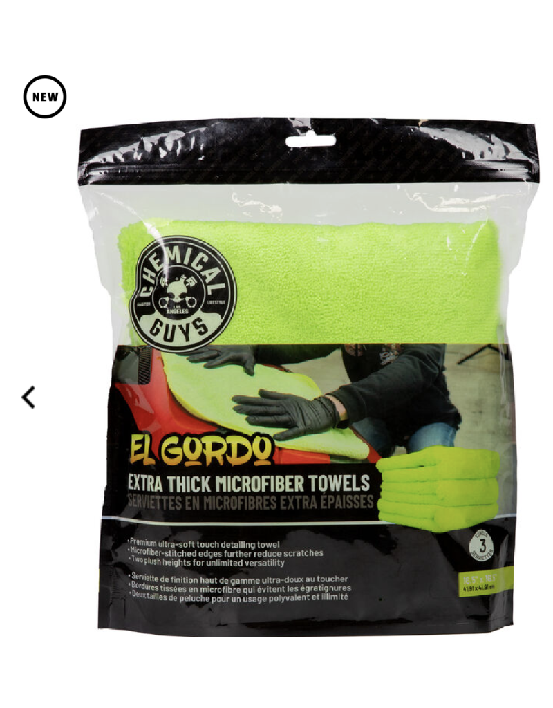 Chemical Guys MIC32303 - El Gordo Extra Thick Professional Microfiber Towel, Green 16.5" x 16.5" (3 Pack)