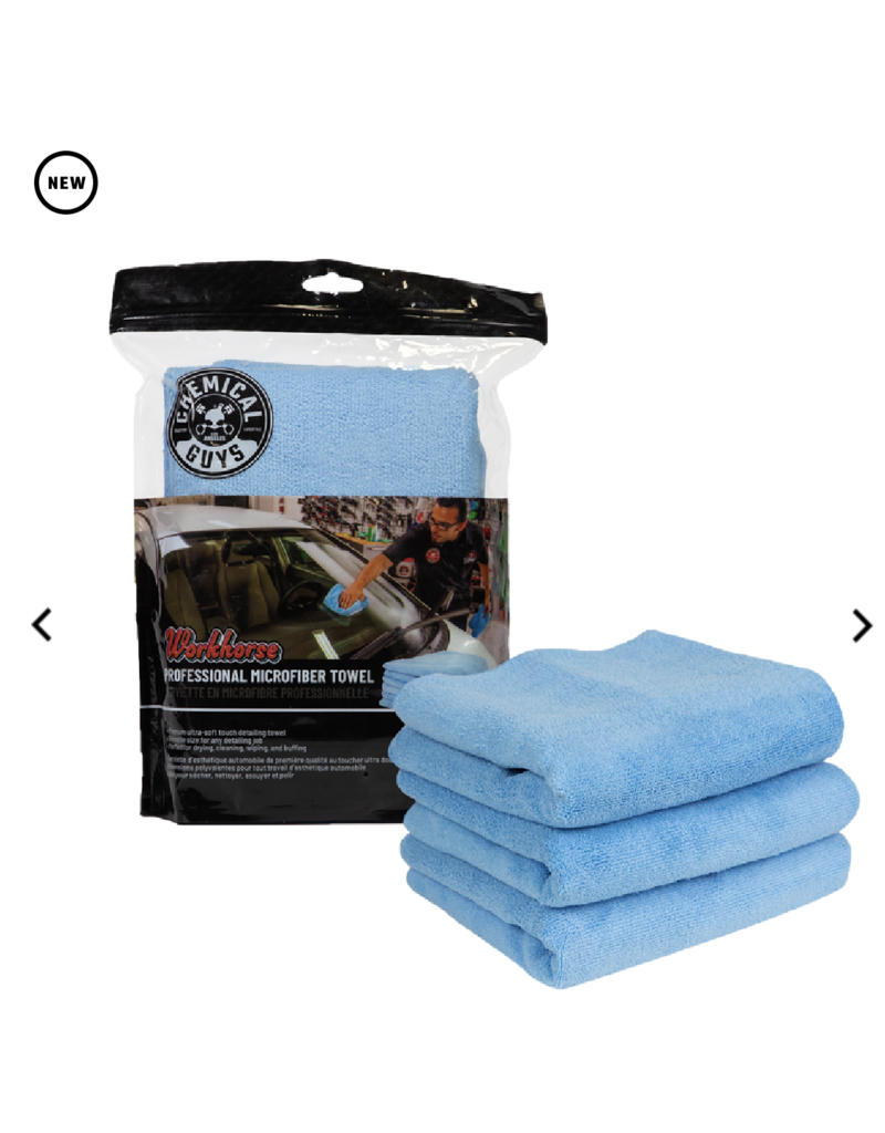 Chemical Guys MICBLUE03 - Workhorse Professional Microfiber Towel, Blue 16" x 16" (3 Pack)