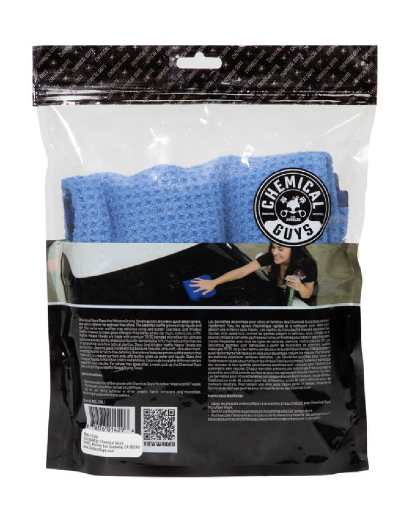 Chemical Guys MIC708 - Waffle Weave Glass and Window Microfiber Towel, Blue 24" x 16"