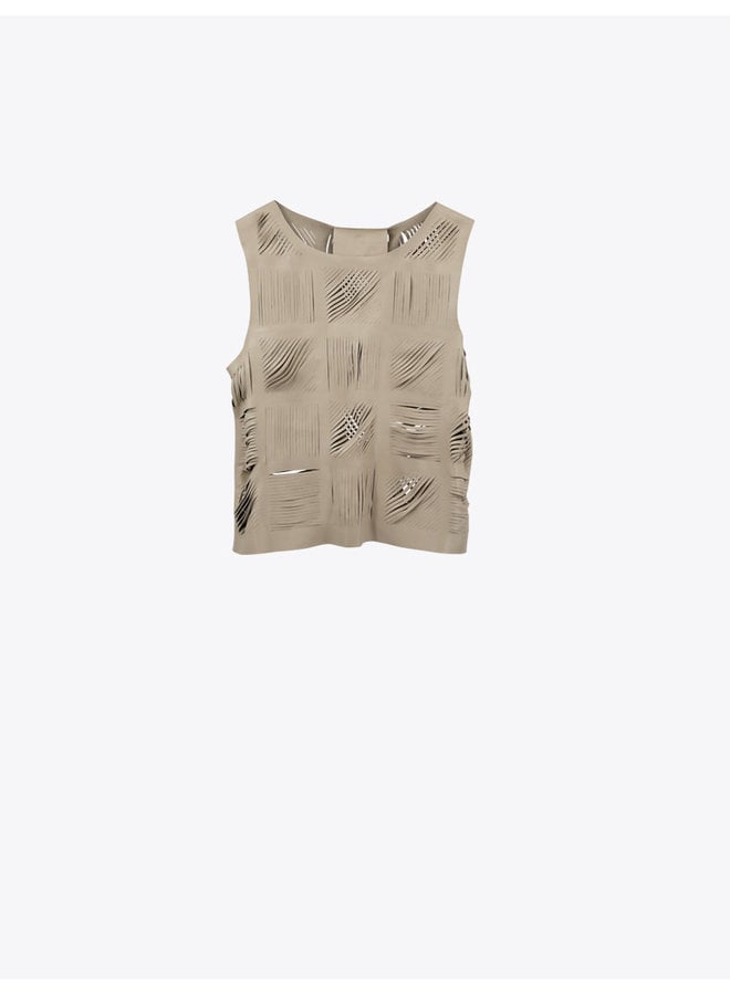 Cutout Leather Top in Beige