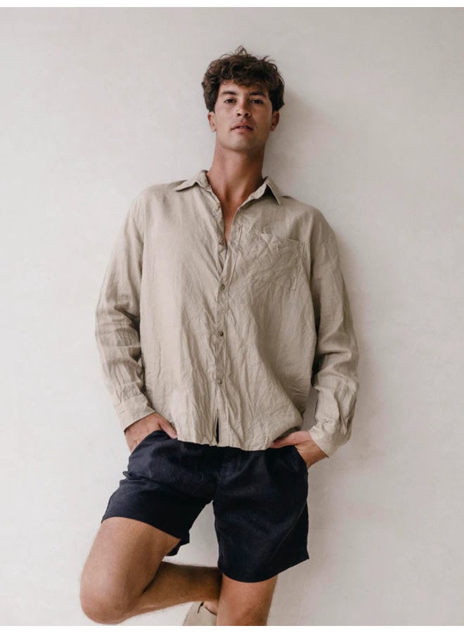 Long Sleeve Linen Shirt in Khaki