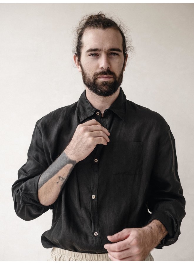 Long  Sleeve Linen Shirt in Black