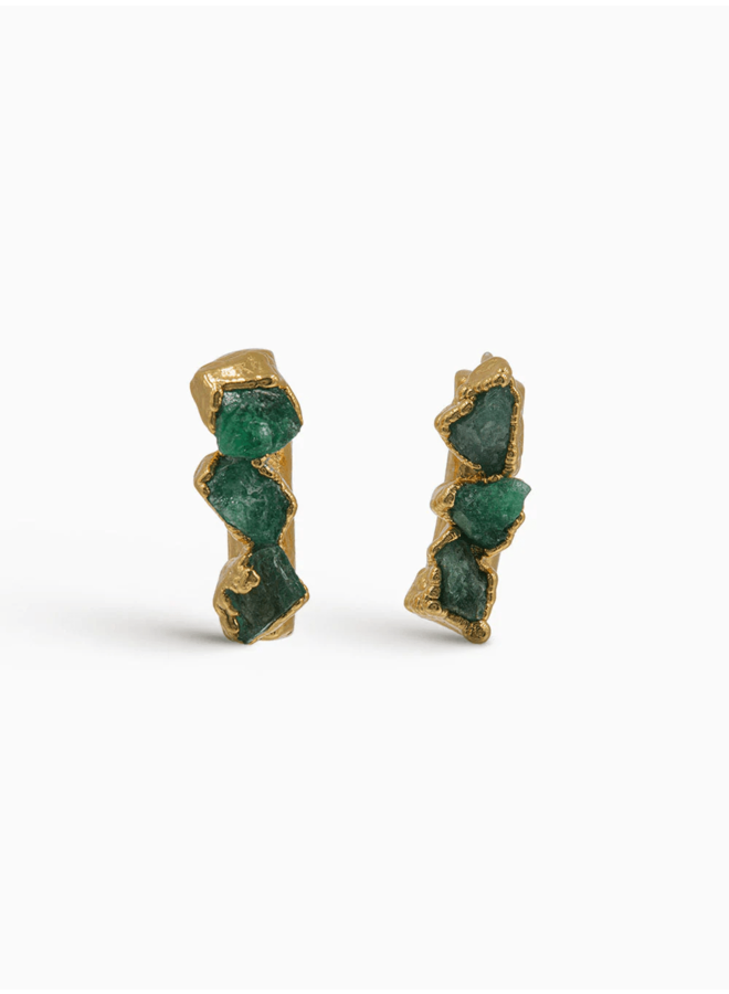 Emerald 3-Stone Stud Earrings