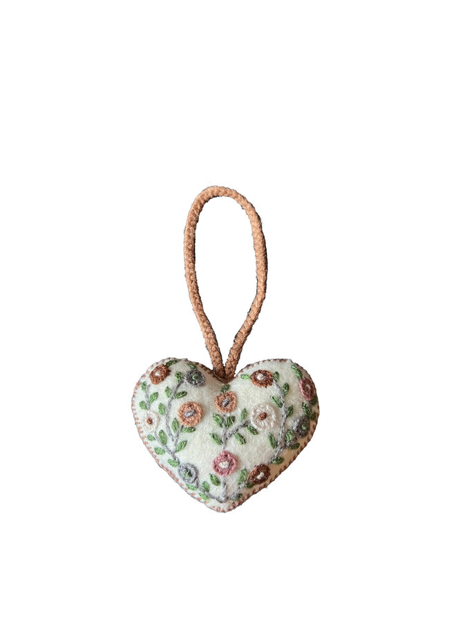 Off White/Light Brown Heart Ornament Small