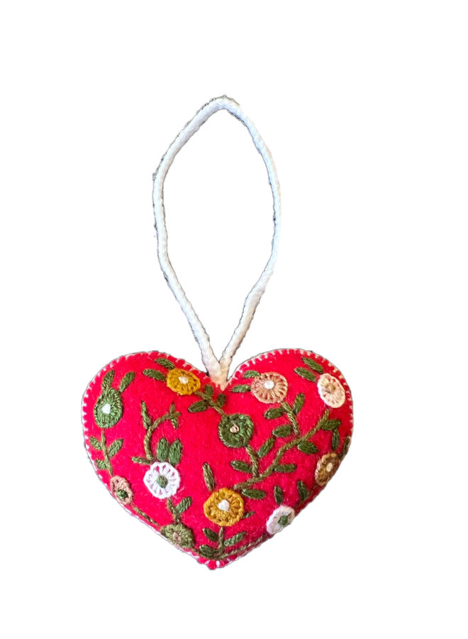 Red/Green/Off White Heart Ornament Small