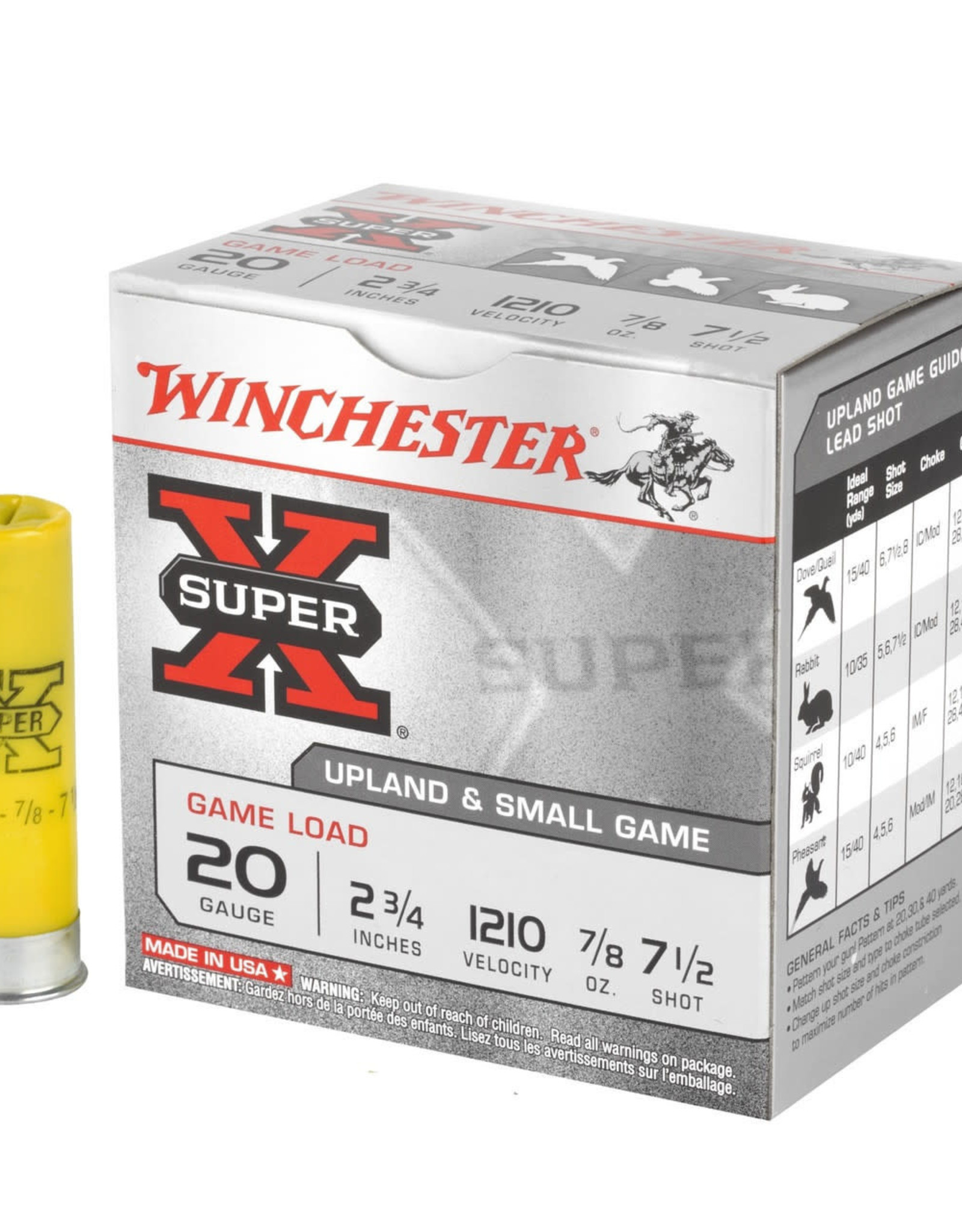 Winchester Winchester 20GA Super-X 2-3/4" Upland & Small Game #7.5shot  (25 Rounds)