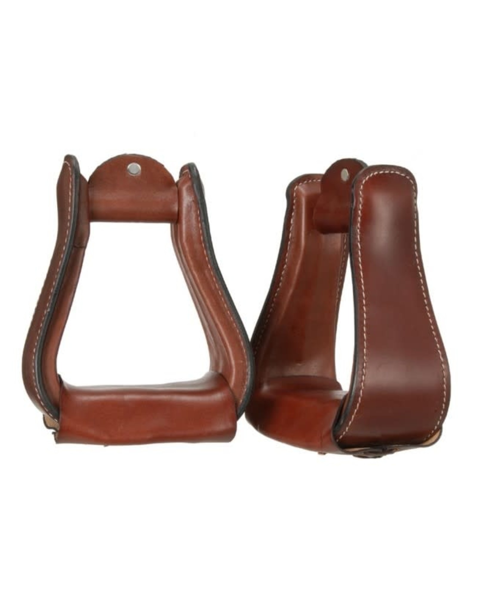 Tough One Stirrups Western Wide Leather Covered Dark Oil