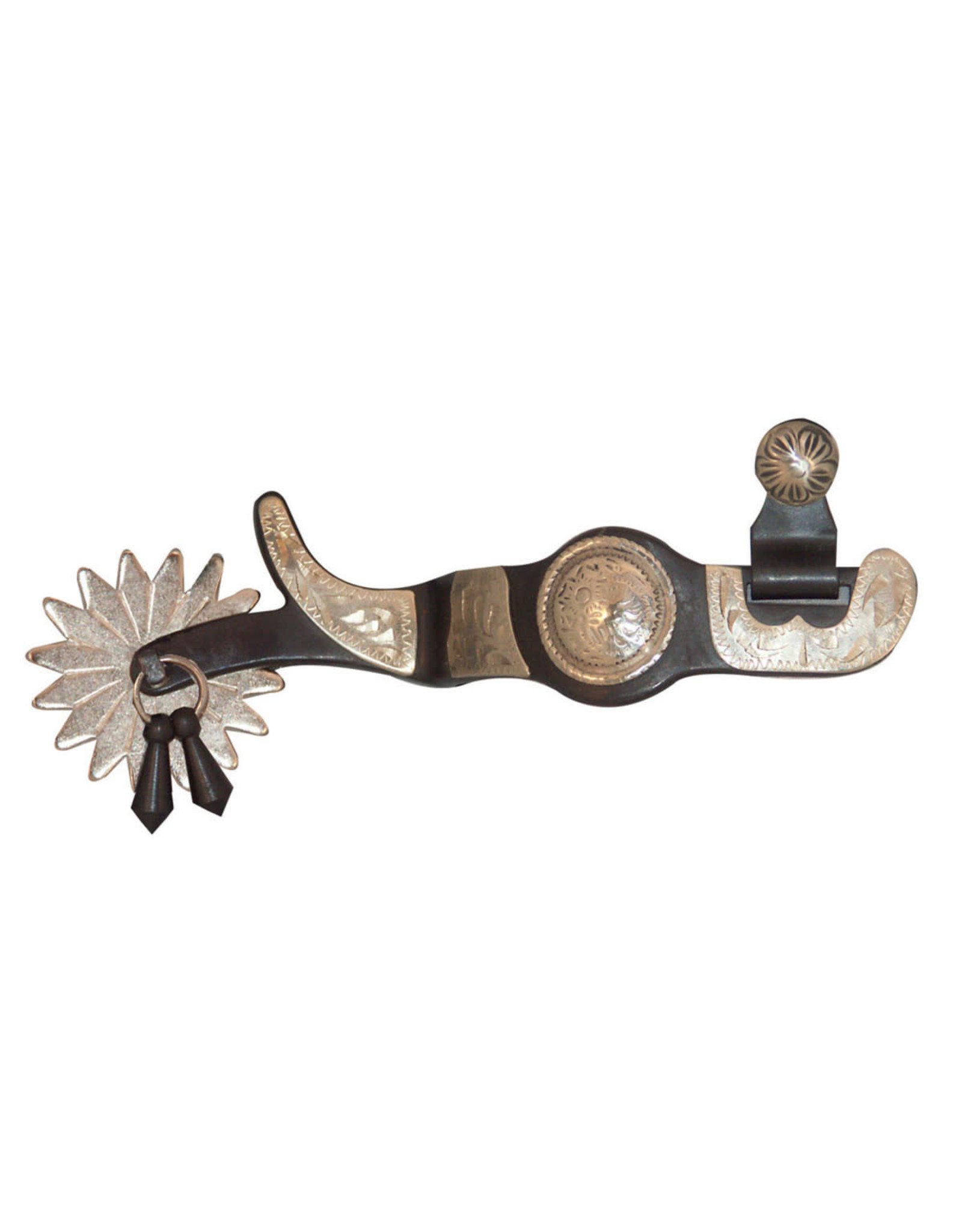 Black Steel Show Spurs with Silver Concho with Jingle Bob