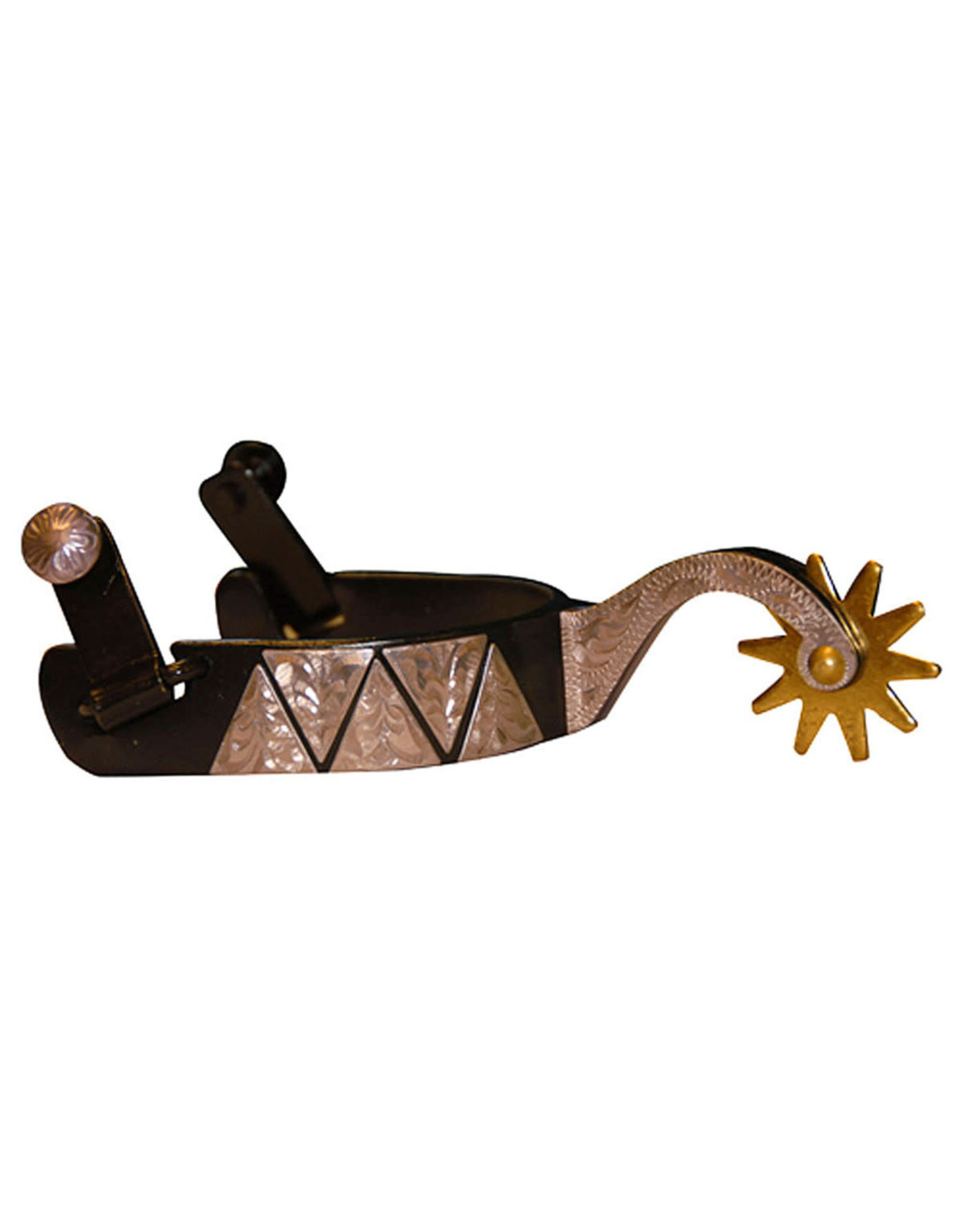 Mens Western Black Steel Spurs with Engraved German Silver Diamond Shapes
