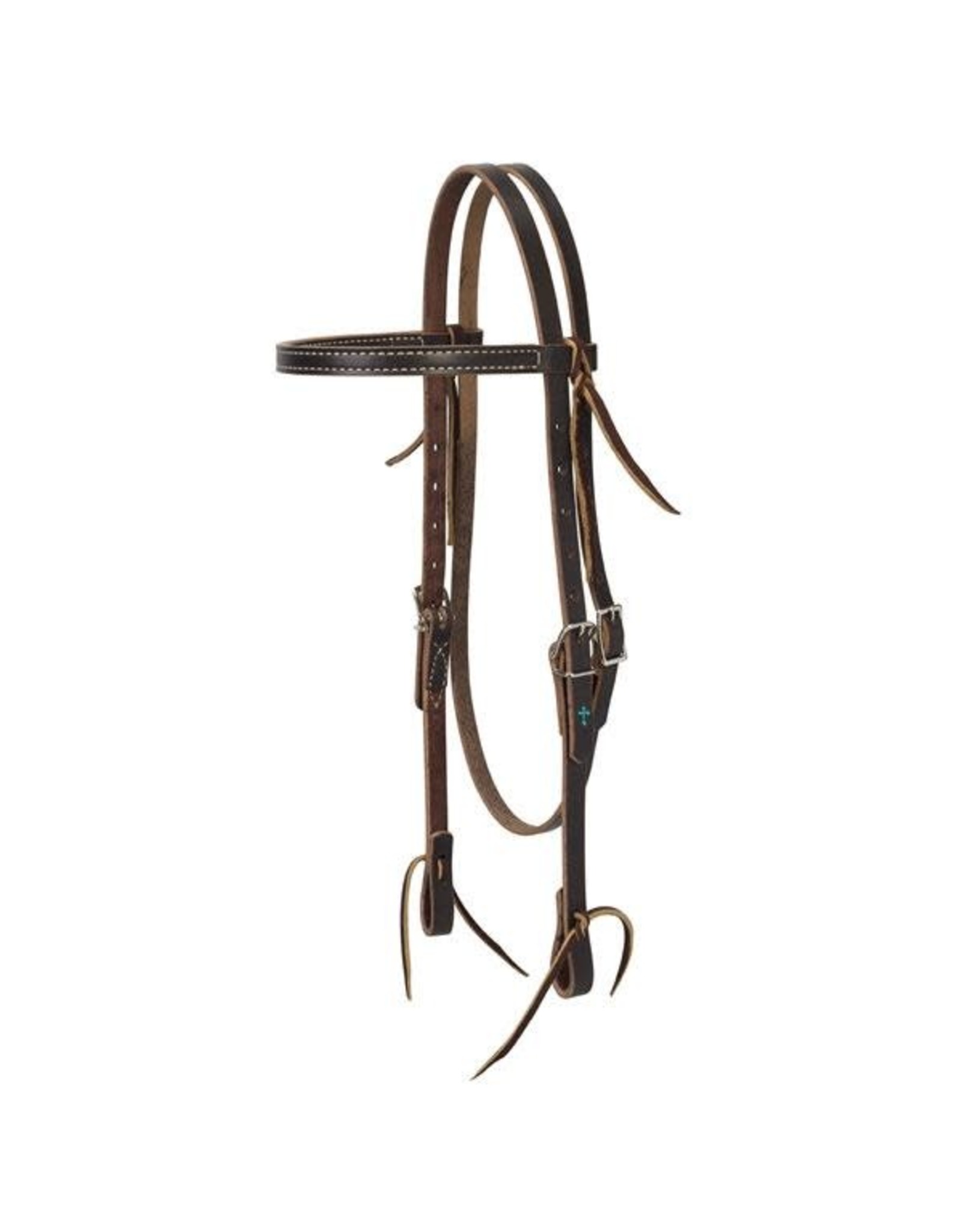 Turquoise Cross Skirting Leather Browband Headstall Dark Oiled
