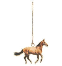 Metal horse ornament, gold trim 4 in
