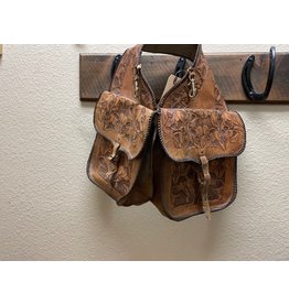 Saddle bags, hand tooled, lined with pig hide