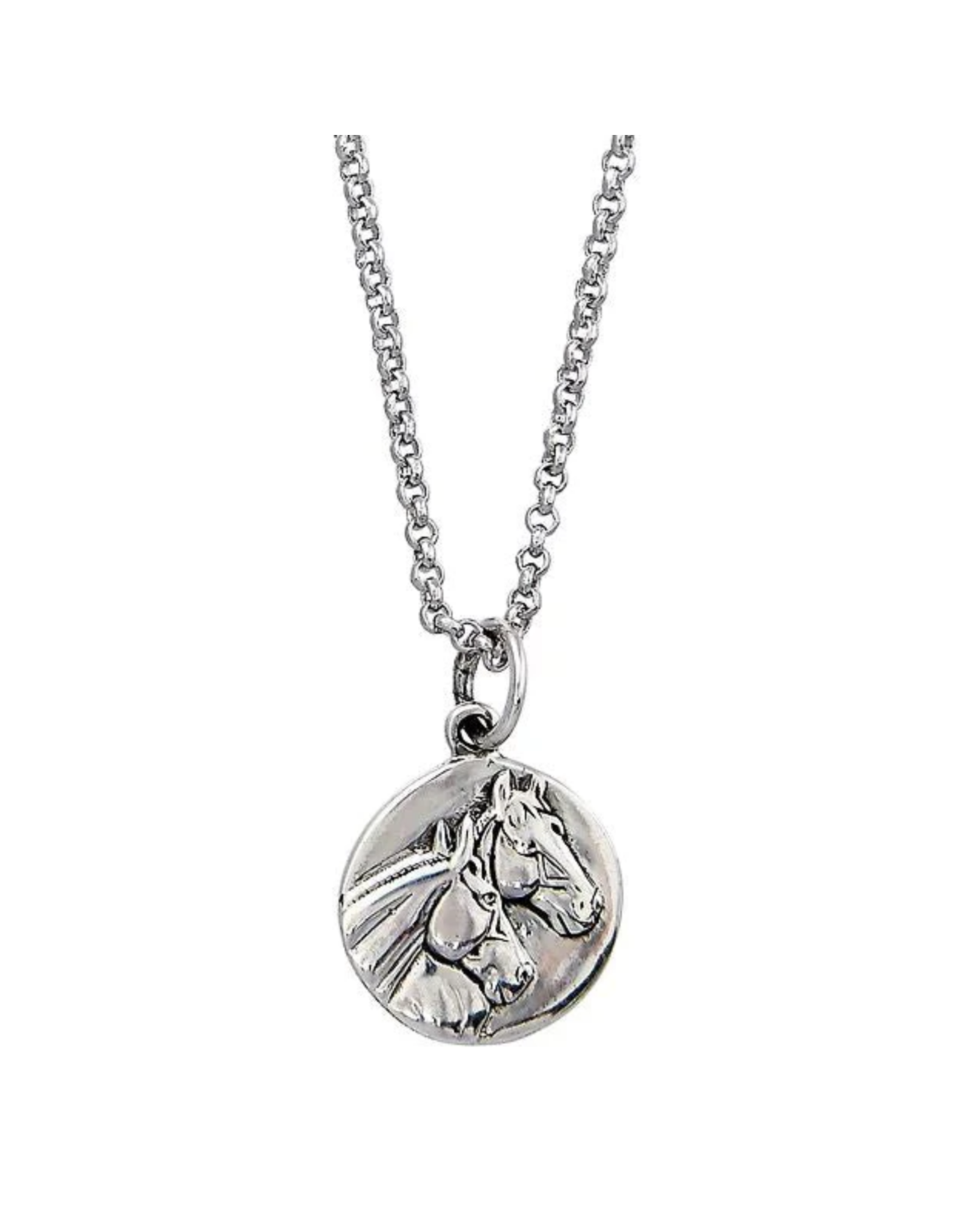AWST International Sterling Silver Round Horse Head Pendant Necklace w/Rhodium Chain