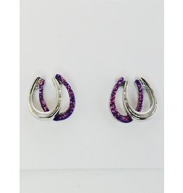 Finishing Touch Earrings HER3142 Double Horseshoe Purple Glitter