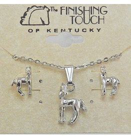 Earring/Necklace Set HGS411 Horse with Head Turned Silver