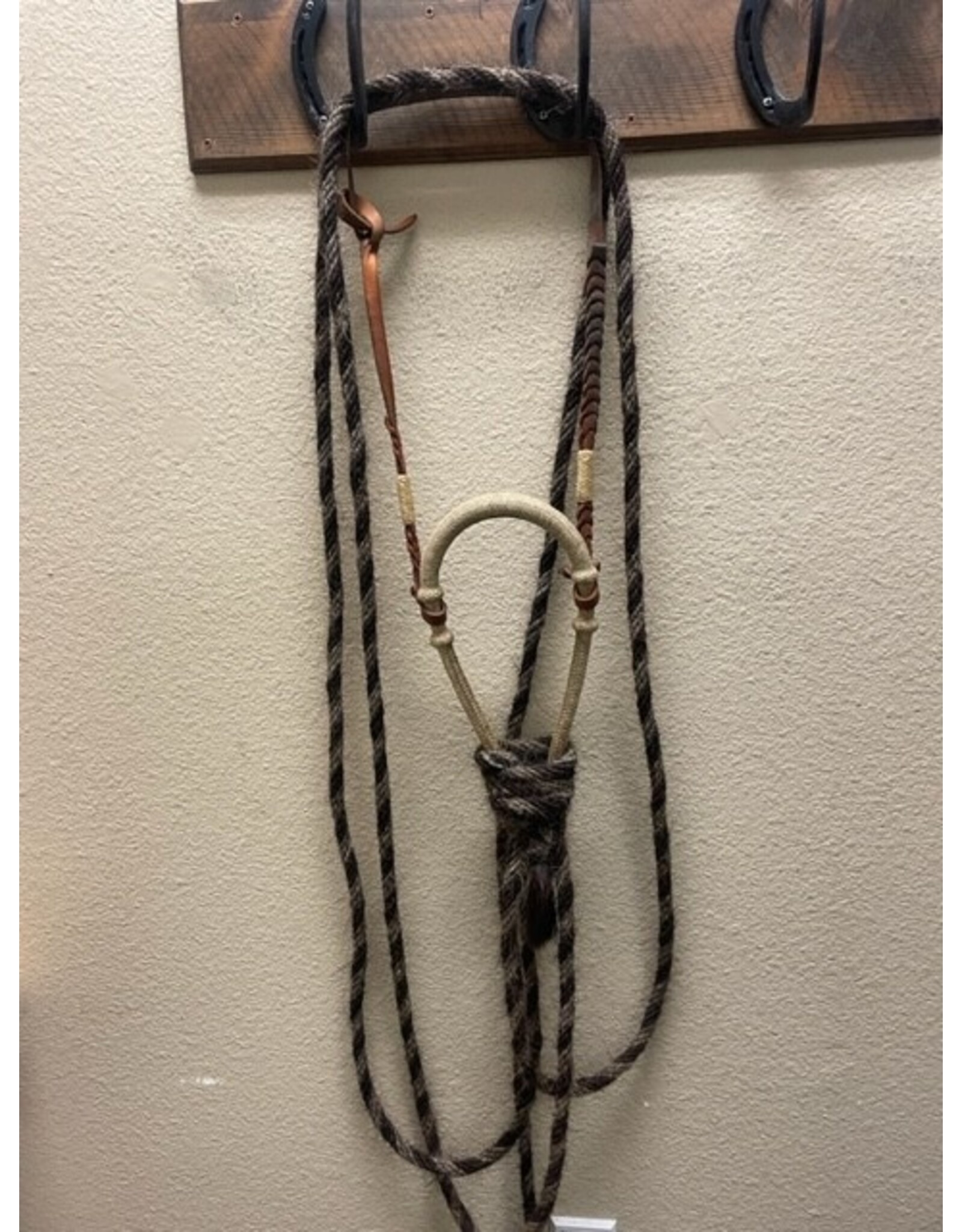 Rawhide Bosal w/leather hanger and horsehair mecate reins