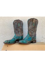 Lucchese Turquoise Python Square Toe Western Boots sz 9