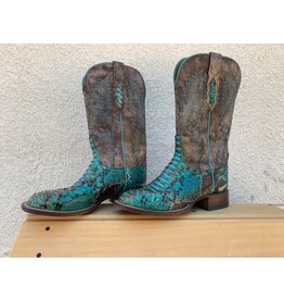 Lucchese Turquoise Python Square Toe Western Boots sz 9