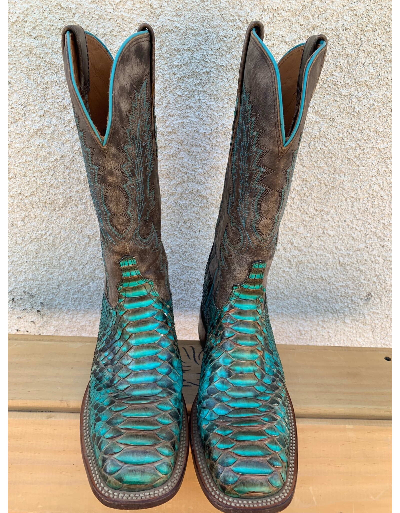 Lucchese Turquoise Python Square Toe Western Boots sz 9