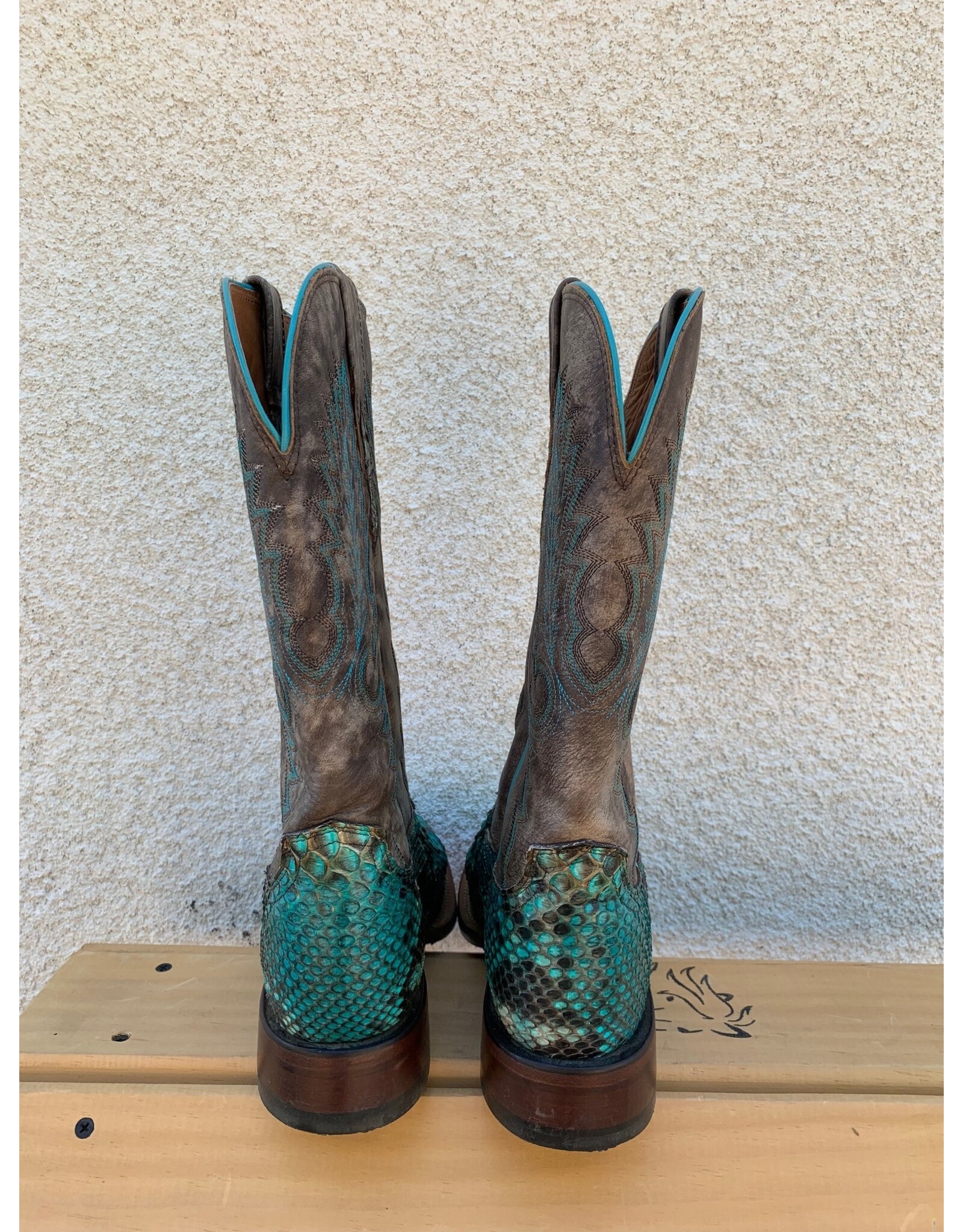 Lucchese Turquoise Python Square Toe Western Boots sz 9