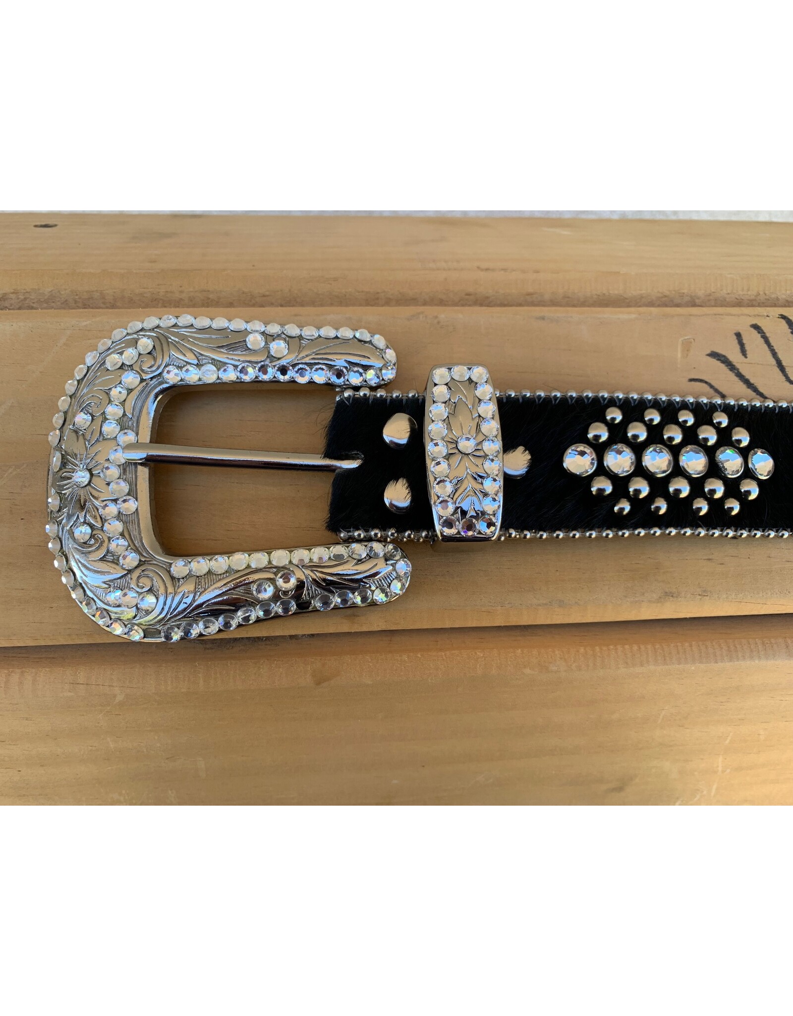 BB Simon Black Cross Hair on Swarorski Crystals Belt sz XL w/bag