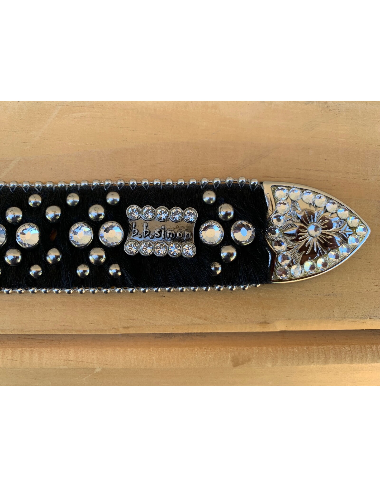 BB Simon Black Cross Hair on Swarorski Crystals Belt sz XL w/bag