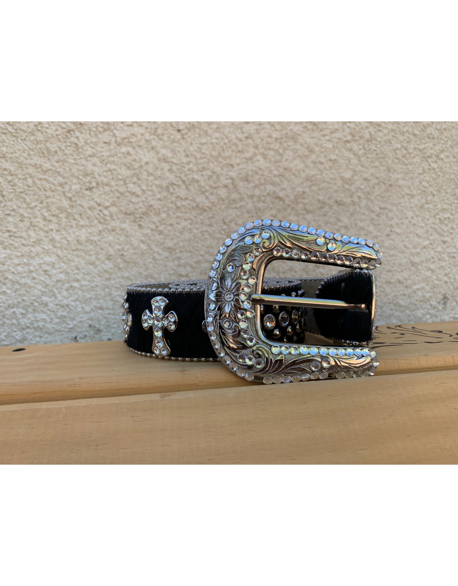 BB Simon Black Cross Hair on Swarorski Crystals Belt sz XL w/bag