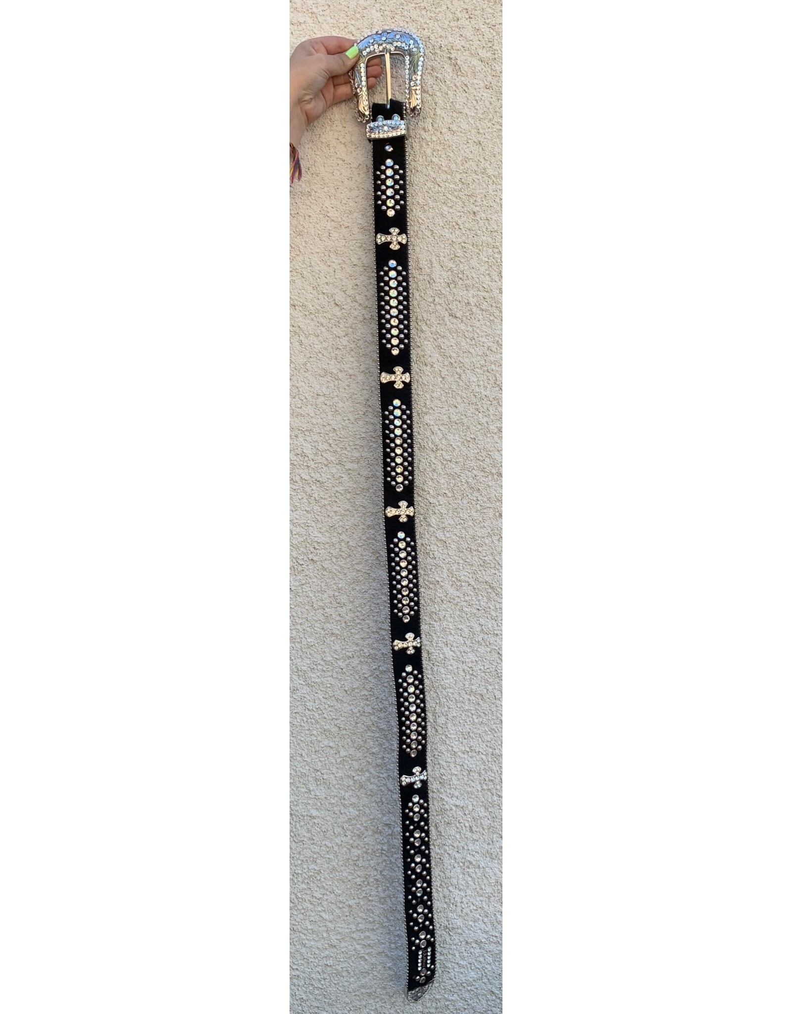 BB Simon Black Cross Hair on Swarorski Crystals Belt sz XL w/bag
