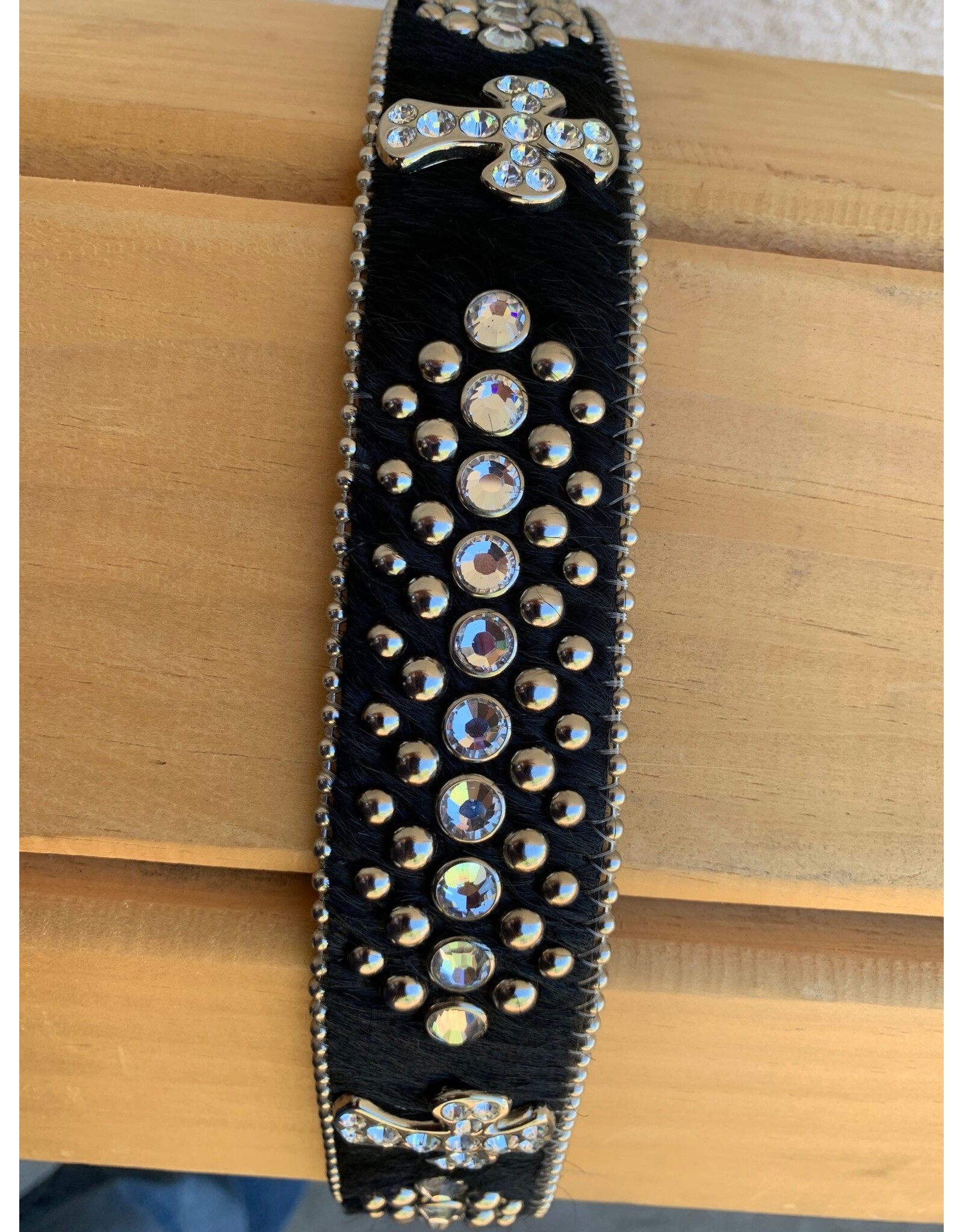 BB Simon Black Cross Hair on Swarorski Crystals Belt sz XL w/bag