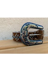 BB Simon Brown/Blue Swaroski Crystal Suede Belt sz L - San Diego